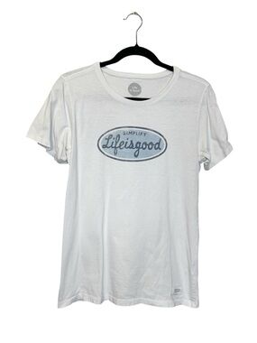 Life Is Good Simplify Logo Blue and White Classic Fit 100% Cotton Tee size M